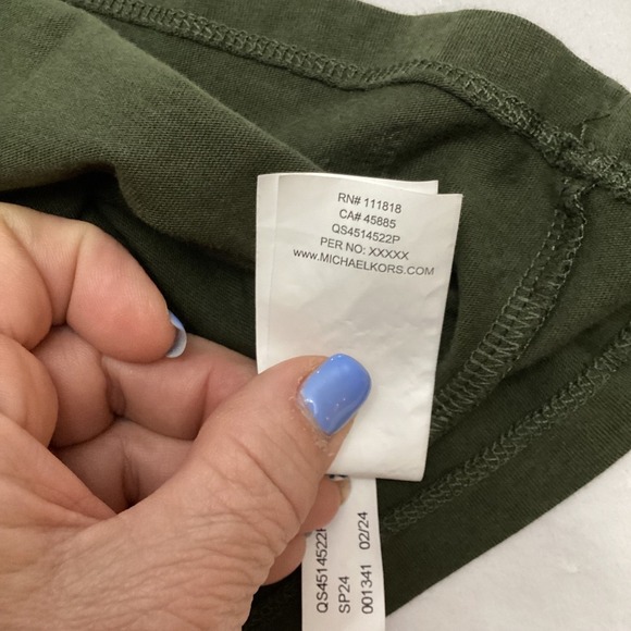 Michael Kors MK Logo Studded Olive Green Cotton Blend TShirt Womens Size S - Picture 3 of 7